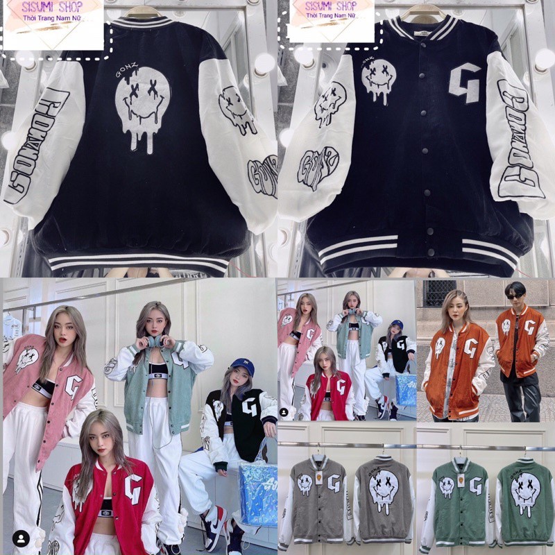 Áo khoác nhung, áo nhung bomber hình mặt cười nam nữ ken fashion