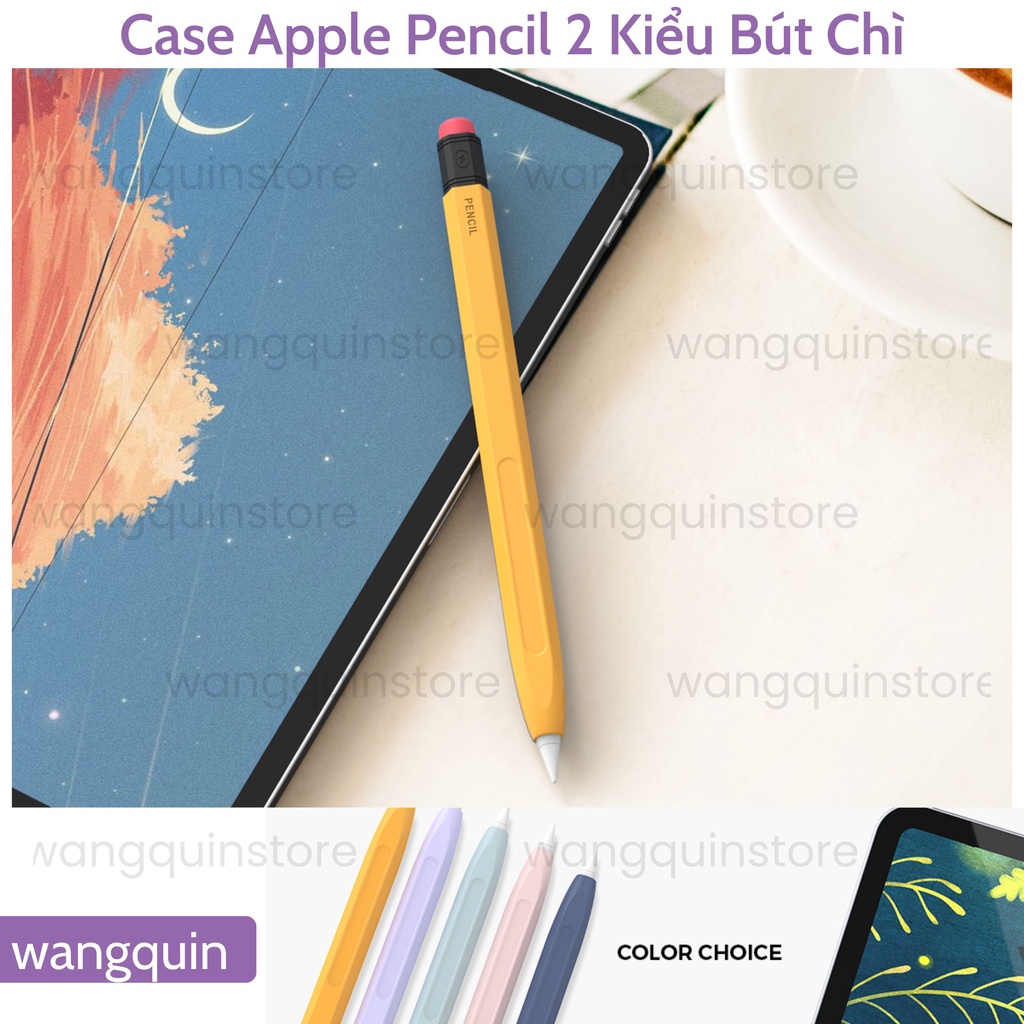 Vỏ bao ốp silicon case bút cảm ứng Kiểu bút chì pencil Gen 2 - Vỏ bọc bảo vệ bút cảm ứng cao cấp Sạc không cần tháo