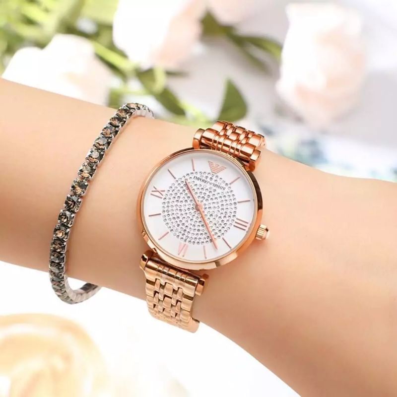 Đồng Hồ Nữ Armani AR1926 mặt tròn đính đá