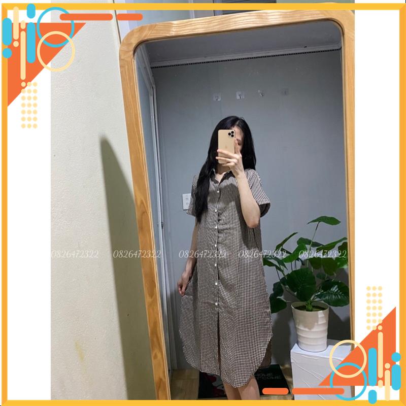 Váy sơ mi thanh lịch, váy đầm ullzang tay ngắn, dầm suông caro, váy suông kẻ cổ đức chất mềm mát nhẹ 4 màu MSP64816 | BigBuy360 - bigbuy360.vn