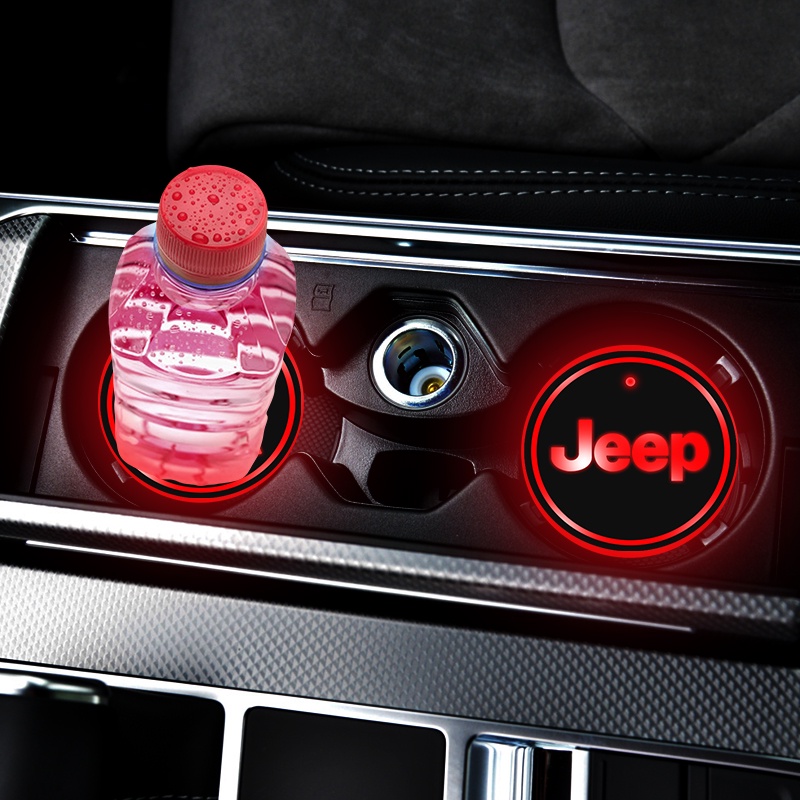 Bộ 2 Tấm Lót Cốc Nước Có Đèn Led Nhiều Màu Cho JEEP Grand Cherokee Commander Wrangler Compass Patriot