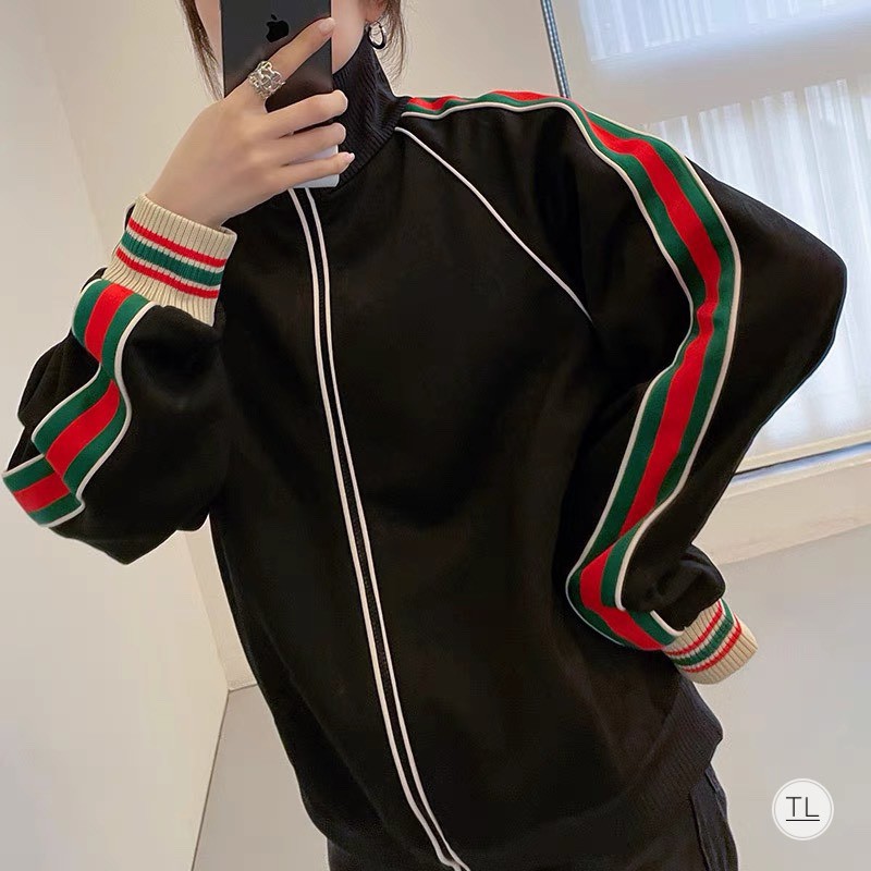 Bộ nỉ Gucci khóa cổ cao ống bo chun 2021_Bộ nỉ thu đông nam