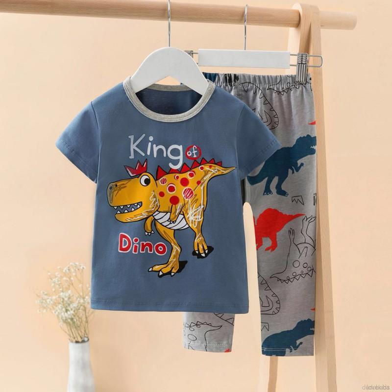 Bộ Đồ Ngủ Cotton Ngắn Tay Họa Tiết Hoạt Hình Dễ Thương Cho Bé Trai Từ 0-6 Tuổi