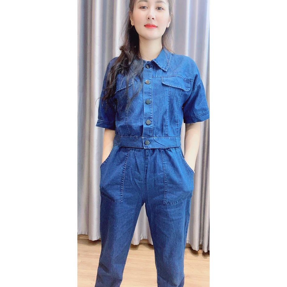 Set bò jean giấy cá tính áo croptop mix quần baggy dáng dài Kandy K2