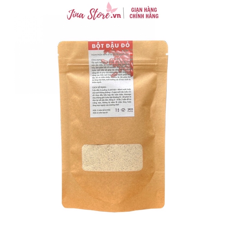 Bột đậu đỏ nguyên chất sạch mịn 100% Organic 100gr - Trắng da, dưỡng ẩm, mờ thâm sạm, tẩy tế bào chết