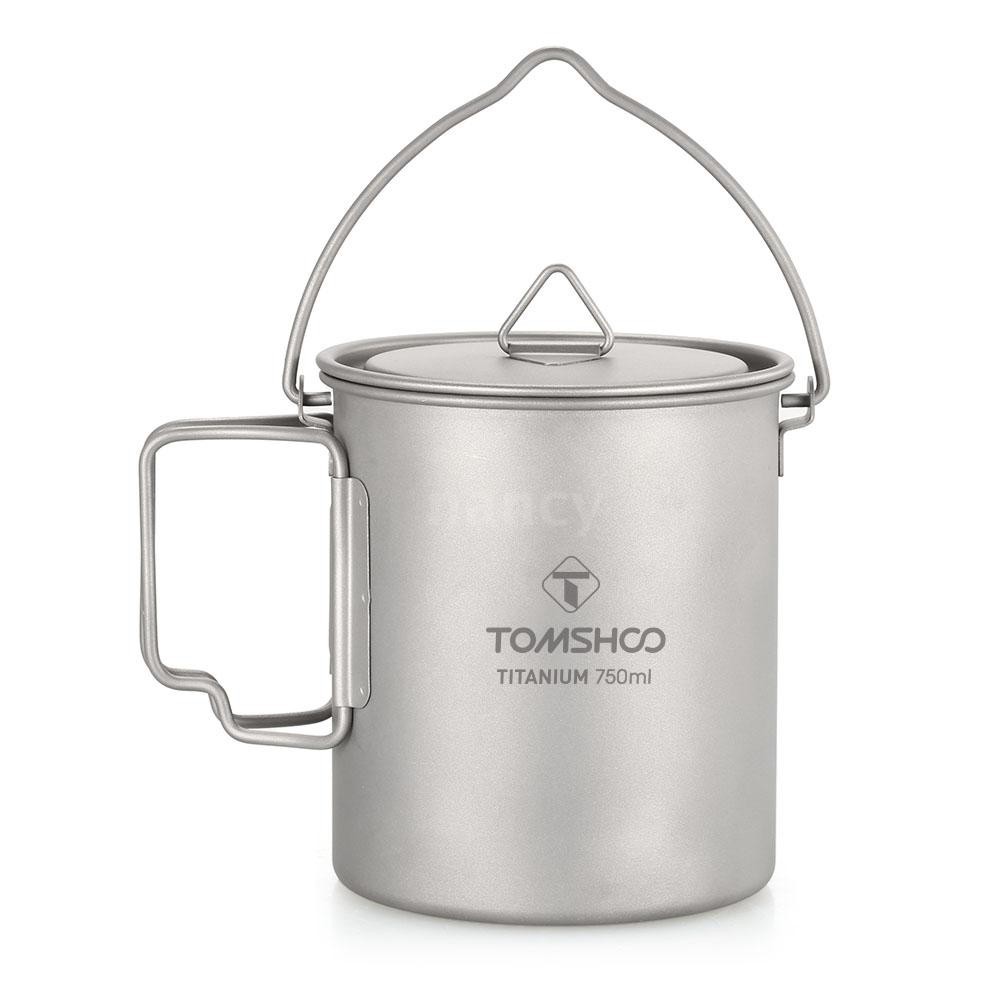 Soong nồi titan TOMSHOO 750ml có nắp và tay cầm xếp lại cắm trại ngoài trời nấu ăn dã ngoại