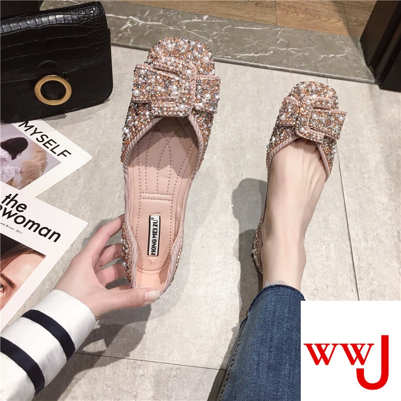 Giày Búp Bê Mũi Vuông Đính Đá Thời Trang Dành Cho Nữ / Size 35-44 / 41 / 42