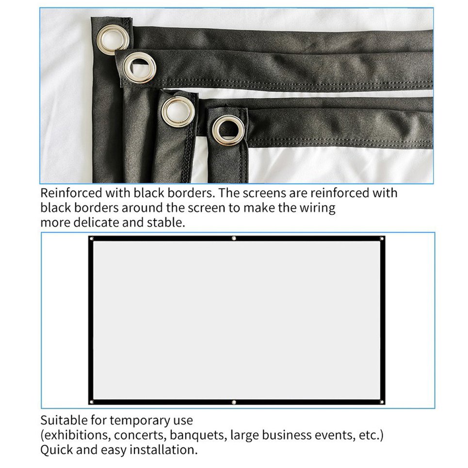 72 Inch Projector Screen For Home Office Theatre High Definition Curtain 16:9