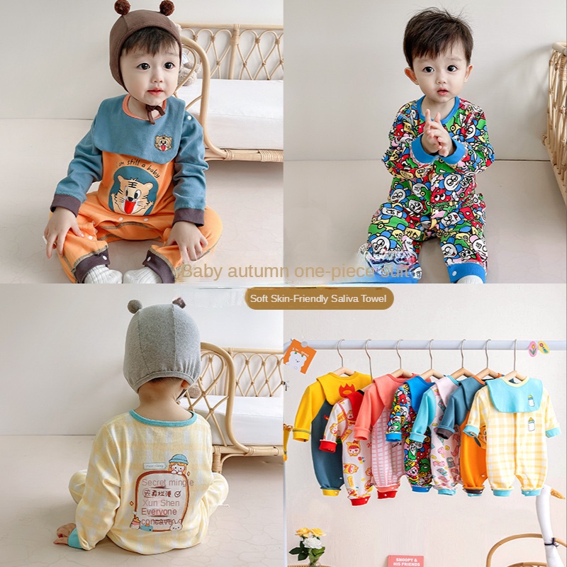 Bộ Áo Liền Quần Tay Dài Bằng Vải Cotton In Hoạt Hình Dành Cho Bé Trai Gái 0-24 Tháng Tuổi