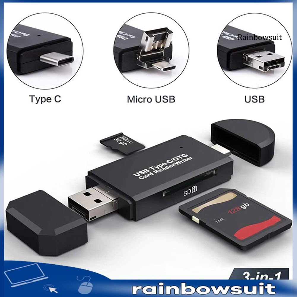 Đầu Đọc Thẻ Nhớ RB 3 Trong 1 Cổng Type C Micro-USB OTG Tốc Độ Cao