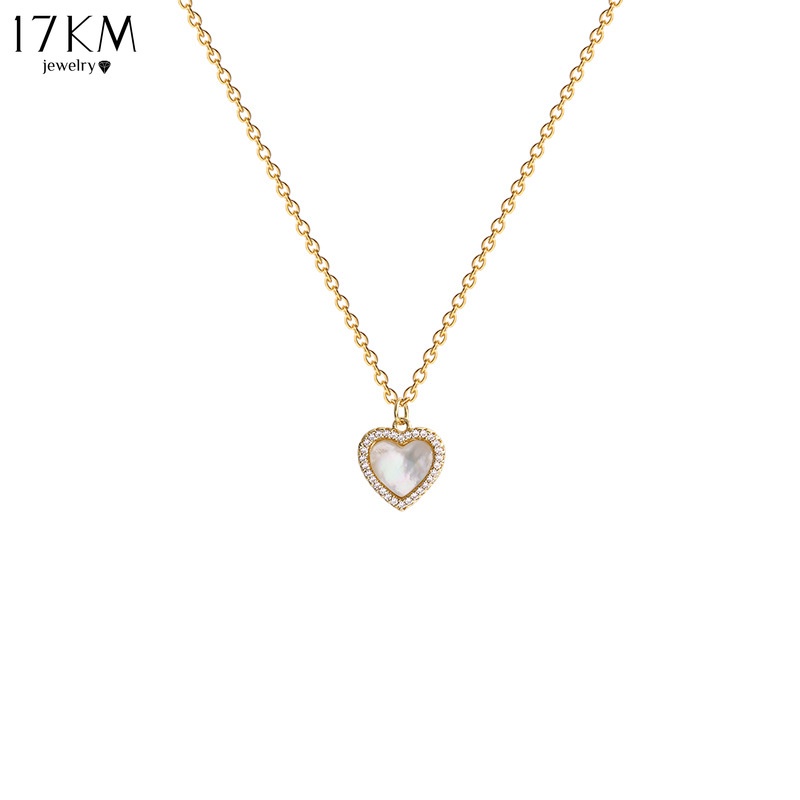 Dây chuyền 17KM mạ vàng mặt hình trái tim khảm đá opal thời trang Hàn Quốc
