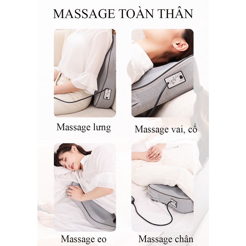 Máy massage, gối massage lưng, cột sống toàn thân đa năng cao cấp hồng ngoại 16 bi. Bảo hành 2 năm, 7 ngày lỗi đổi mới.