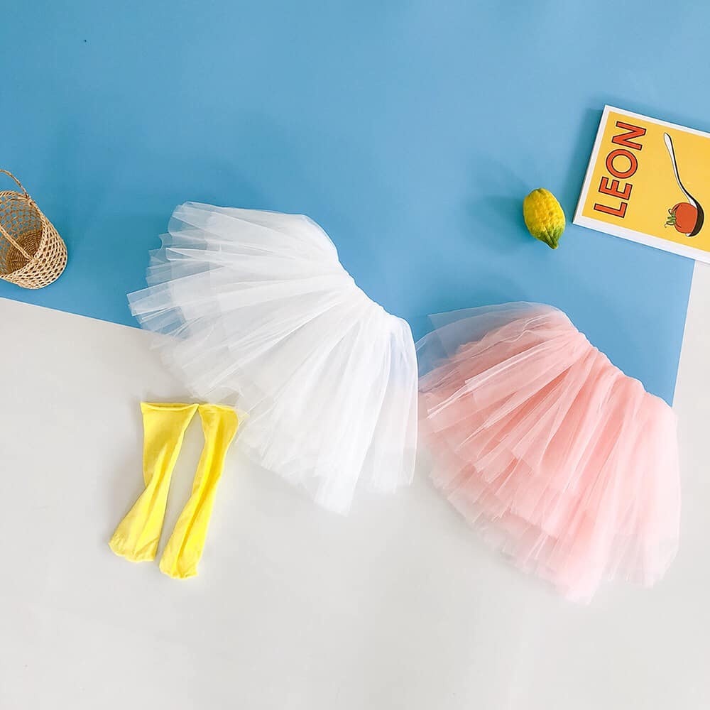 Bộ liền thun trơn kèm chân váy xòe cho bé gái