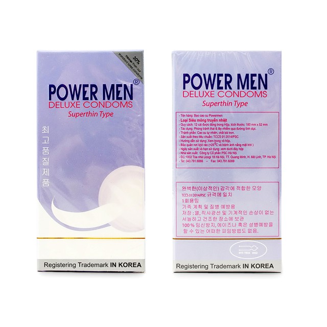 [CHÍNH HÃNG HÀN QUỐC] Bao cao su Powermen tím siêu mỏng - hộp 12 chiếc