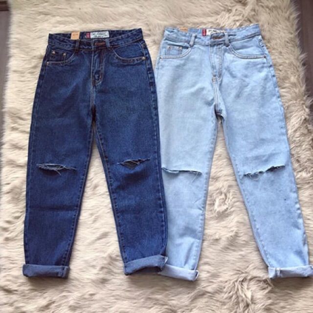 Quần Baggy Trơn Boyfriend rách gối ảnh thật cuối
