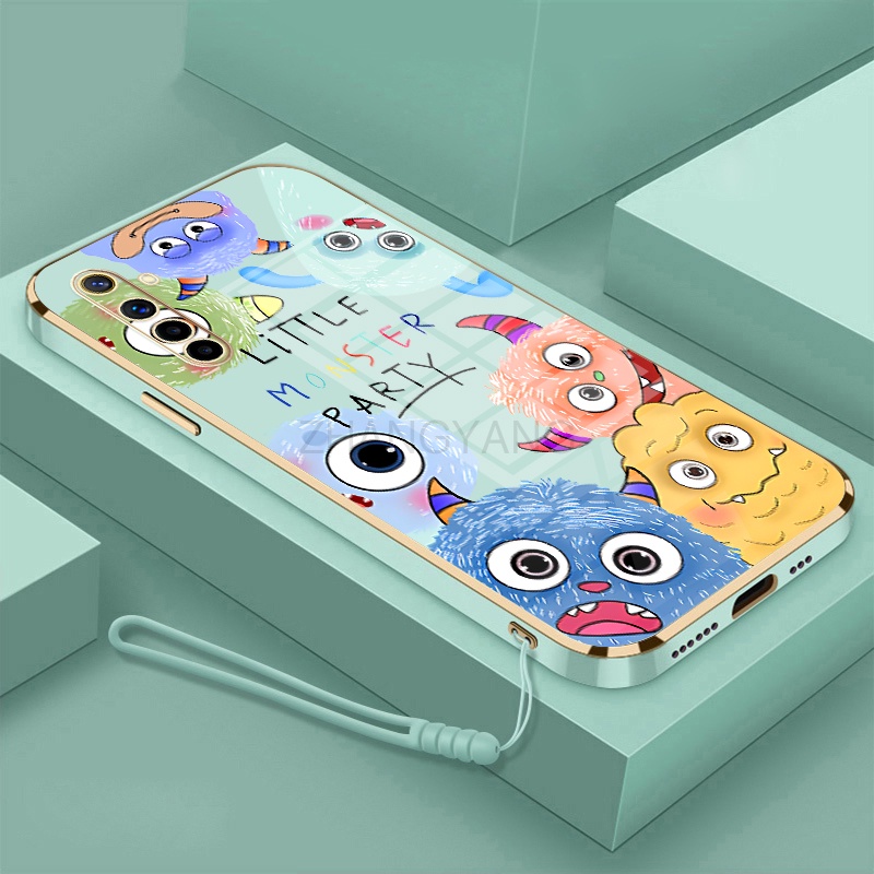 Ốp Điện Thoại silicone TPU Mềm Mạ Điện Họa Tiết Quái Vật Nhỏ Có Dây Đeo Cho Realme 6 Realme 6 pro