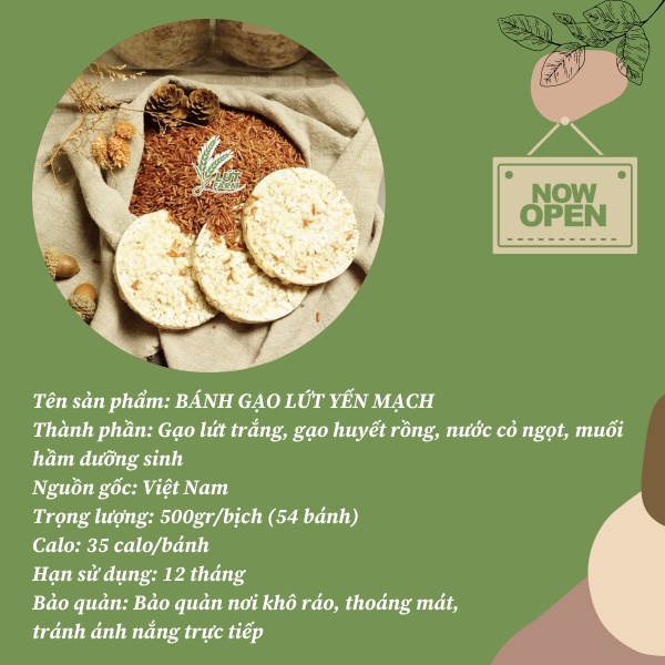 Bánh gạo lứt ăn kiêng, tập GYM, Thực Dưỡng, Ăn Kiêng Lứt Farm (510g = 54 bánh)