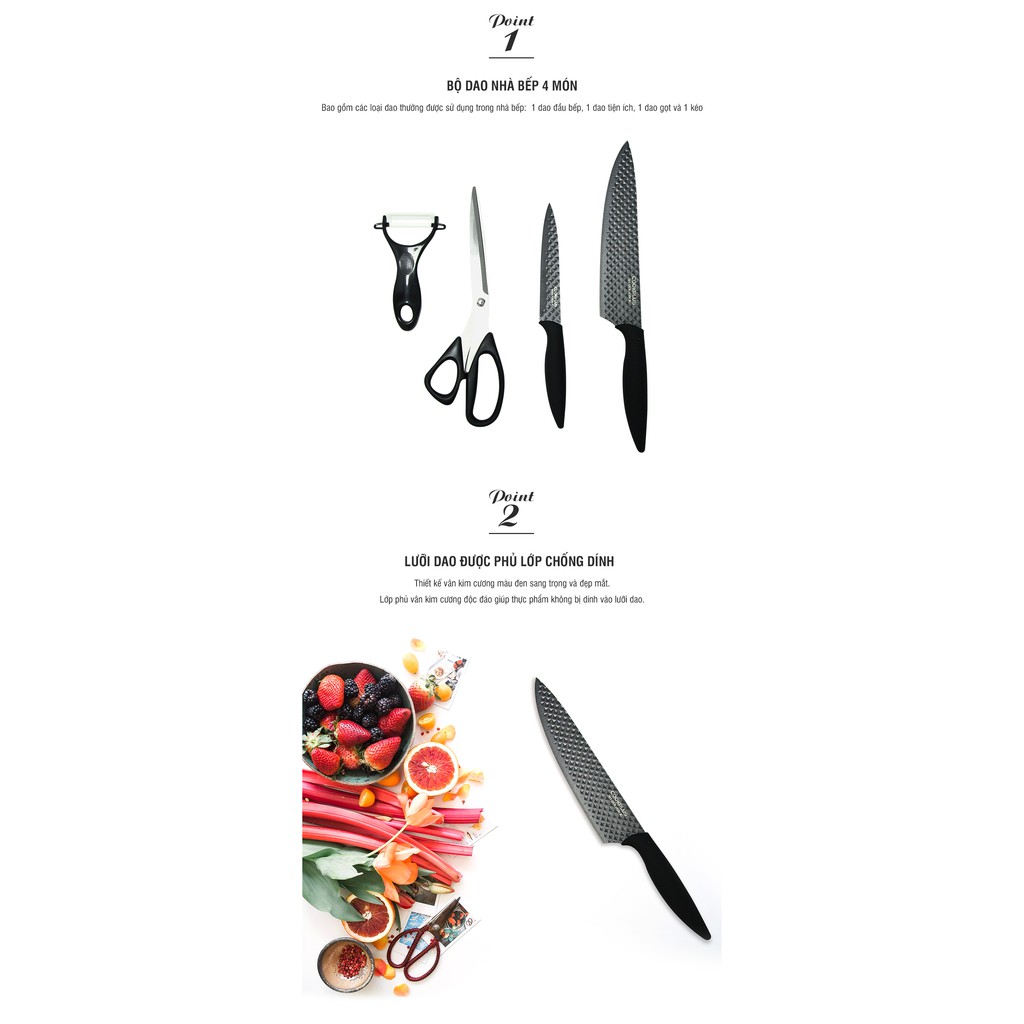 Bộ dao nhà bếp 4 món Lock&Lock kitchen knife set - màu đen CKK103S4BLK