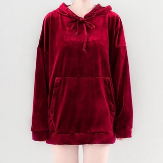 Áo hoodie nhung đỏ tingoan RACHEL VELVET HOODIE/DR