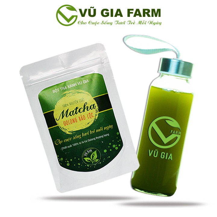 Matcha Olong Sấy Lạnh Nguyên Chất Vũ Gia (50g/ túi) + Tặng Chai Thủy Tinh Đựng Nước Ép Có Dây Treo 300ml