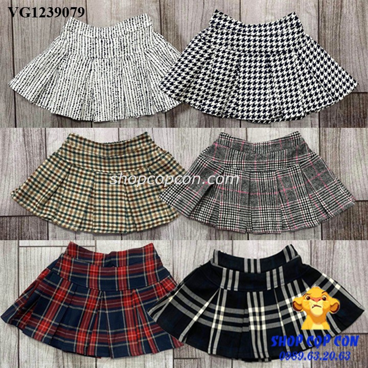 Chân váy caro xếp ly có quần bên trong cho bé gái từ 20-32kg