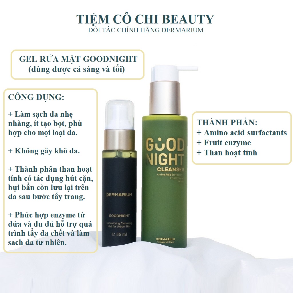 Dermarium Goodnight - Gel Sữa rửa mặt than hoạt tính 140ml