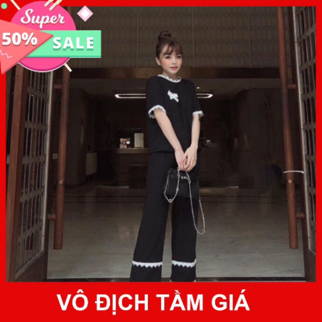 <HOT> 🍀🍀🍀Set Đồ Bộ Mặc Nhà Phối Ren - Vải Lụa Tuyết Cao Cấp - Vải Dày Dặn - 8 Màu - Form Quần Ống Rộng Sang Chảnh Màu