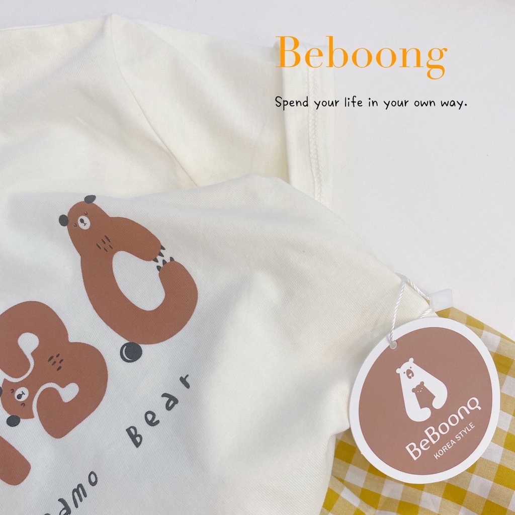 Bộ cotton bé gái mềm mát, bộ thun bé gái vải cotton quần caro cá tính