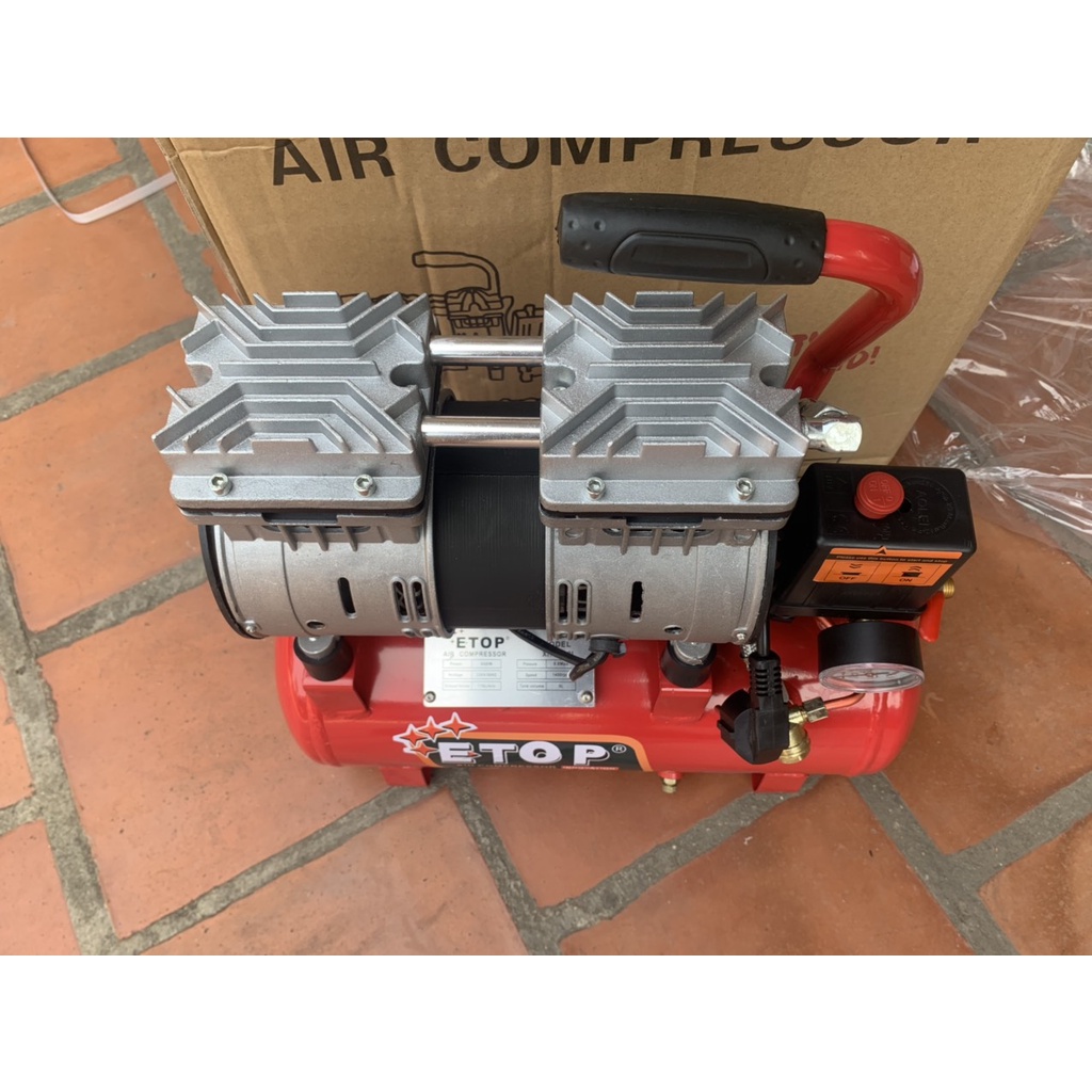 Máy nén khí sạch không ồn mini 9l Etop - Máy nén khí không dầu 9l kèm bộ phụ kiện - 100% dây đồng