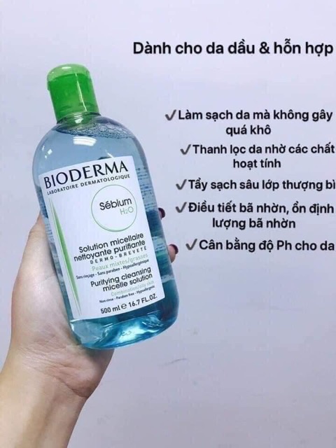 Tẩy trang Bioderma sebium và crealine xanh/hồng