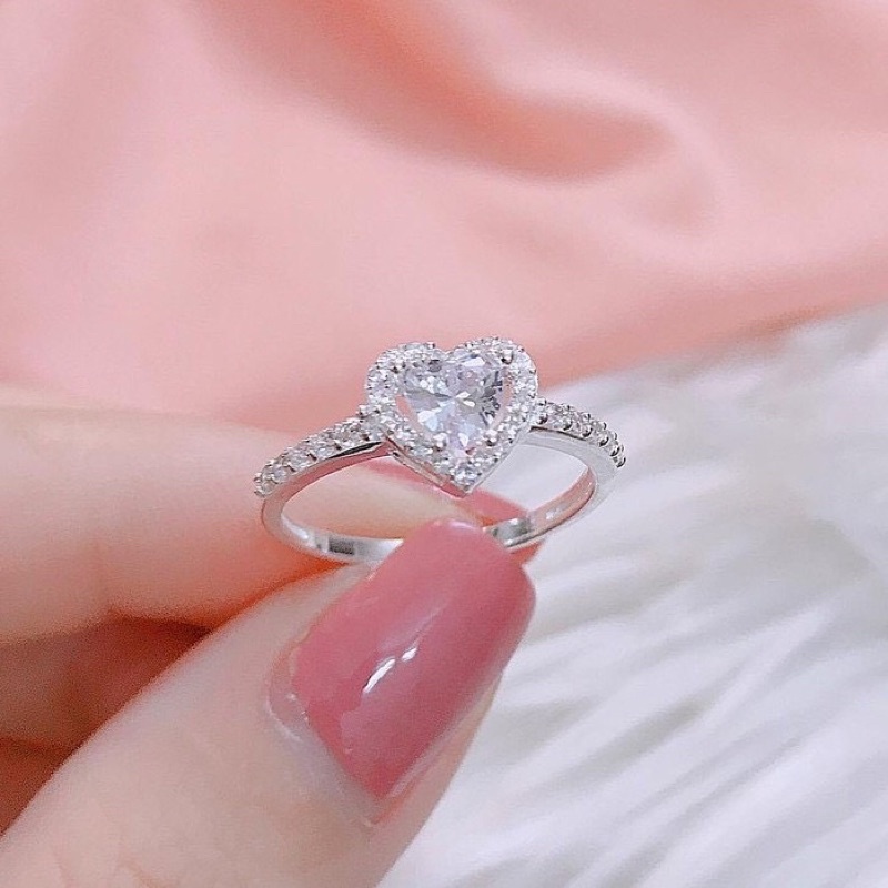 Nhẫn nữ bạc ta THJ - Nhẫn trái tim tình yêu đính đá , gắn kết yêu thương