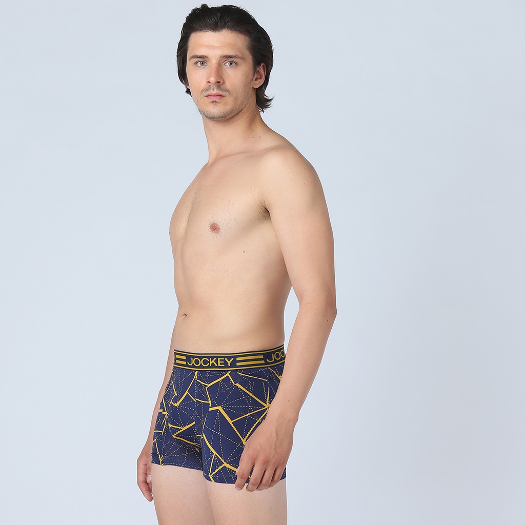 Quần Lót Nam Jockey Dáng Trunk Boxer Họa Tiết Thun Lạnh Xanh In Vàng Kháng Khuẩn Thoáng Mát - J7387