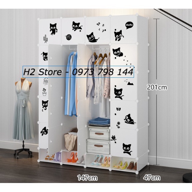 [RẺ NHẤT SHOPEE] TỦ NHỰA LẮP GHÉP 20 Ô + 4 GIÀY CỬA TRẮNG MÈO ĐEN sâu 47cm