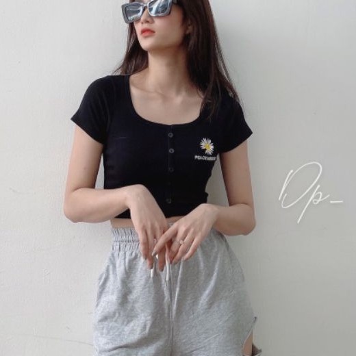 ÁO CROPTOP NÚT THÊU HOA