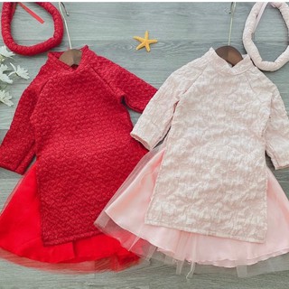 [HÀNG LOẠI 1] Áo Dài Gấm Xốp Cho Bé Gái Diện Tết (Tặng Mấn) V184 - Unchi Store