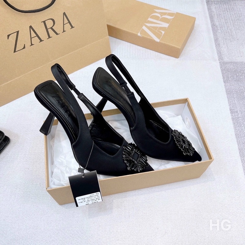 Dép cao gót. Dép sandal zara hoa đá gót 7p . FULLBOX (video thật)