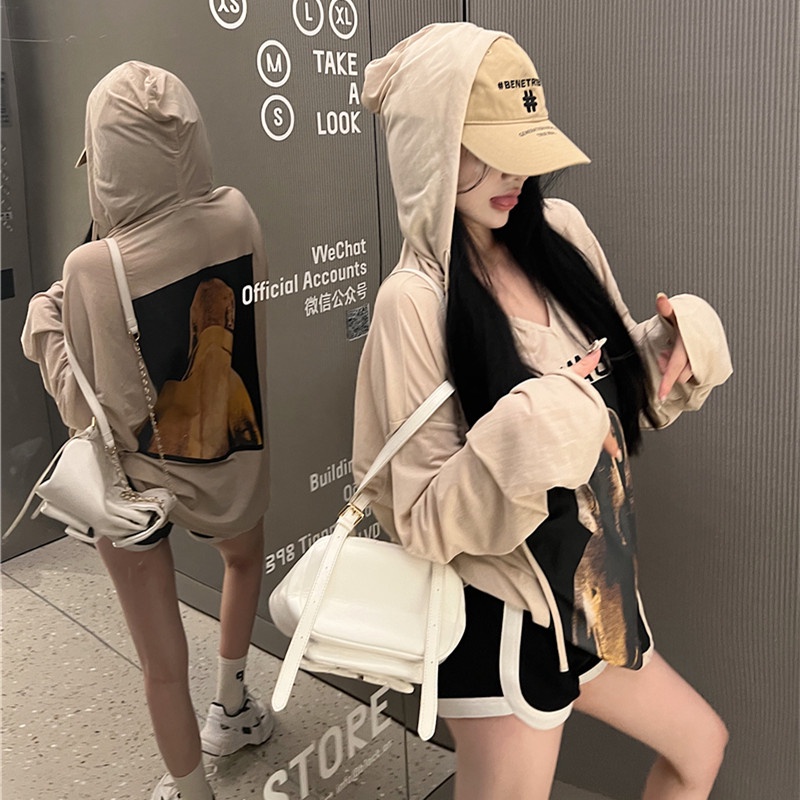 Áo Hoodie Chống Nắng Form Rộng In Họa Tiết Thời Trang Mùa Hè