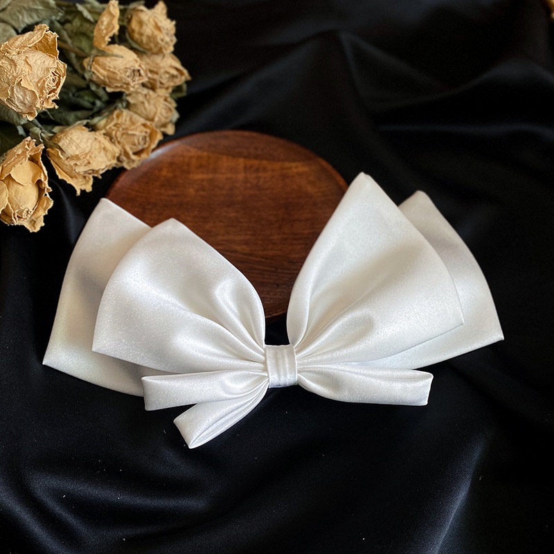 Kẹp Tóc Hình Nơ Bằng Satin Màu Trắng Thời Trang Hàn Quốc Cho Cô Dâu