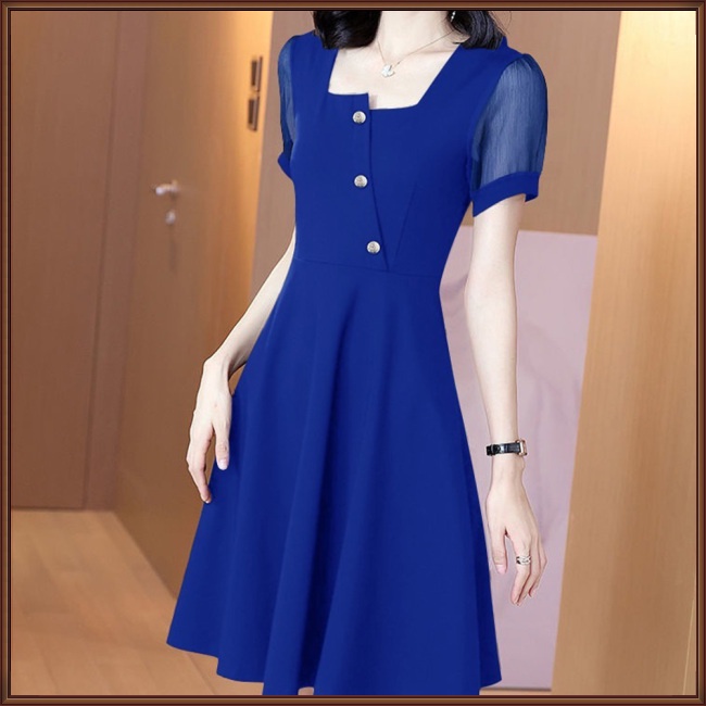 Đầm Tay Ngắn Cổ Vuông Màu Sắc Trơn Thời Trang Dành Cho Nữ