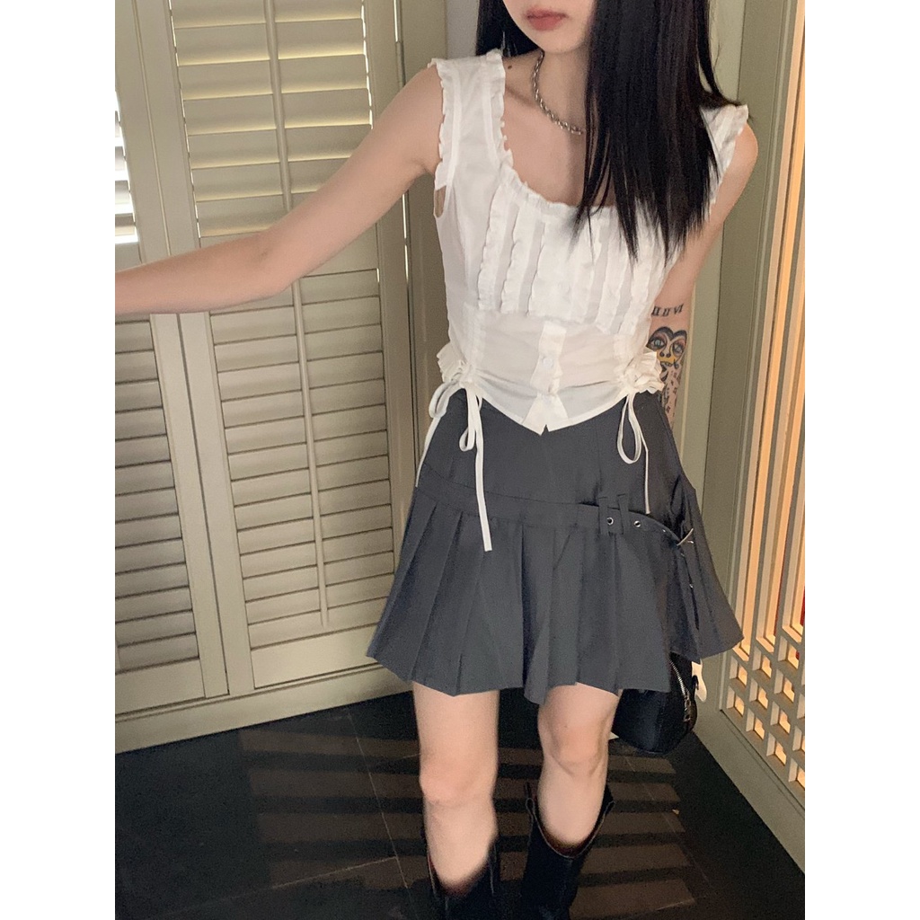 Áo vest màu trắng dây rút ren tươi mát phong cách nữ sinh | BigBuy360 - bigbuy360.vn