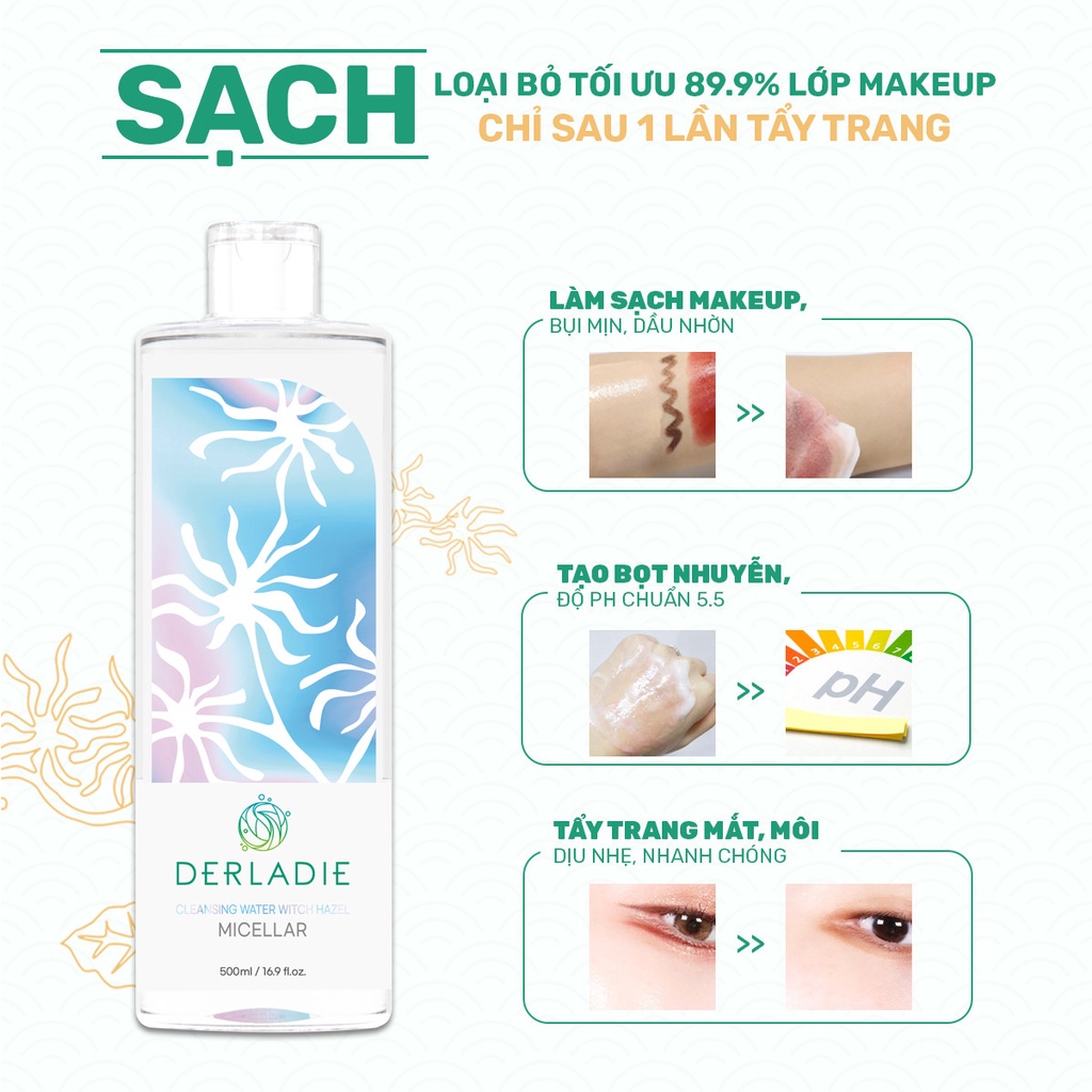 Tẩy Trang DERLADIE Cleansing Water Witch Hazel Nước Tẩy Trang Cây Phỉ Đầu Tiên Cho Mọi Loại Da