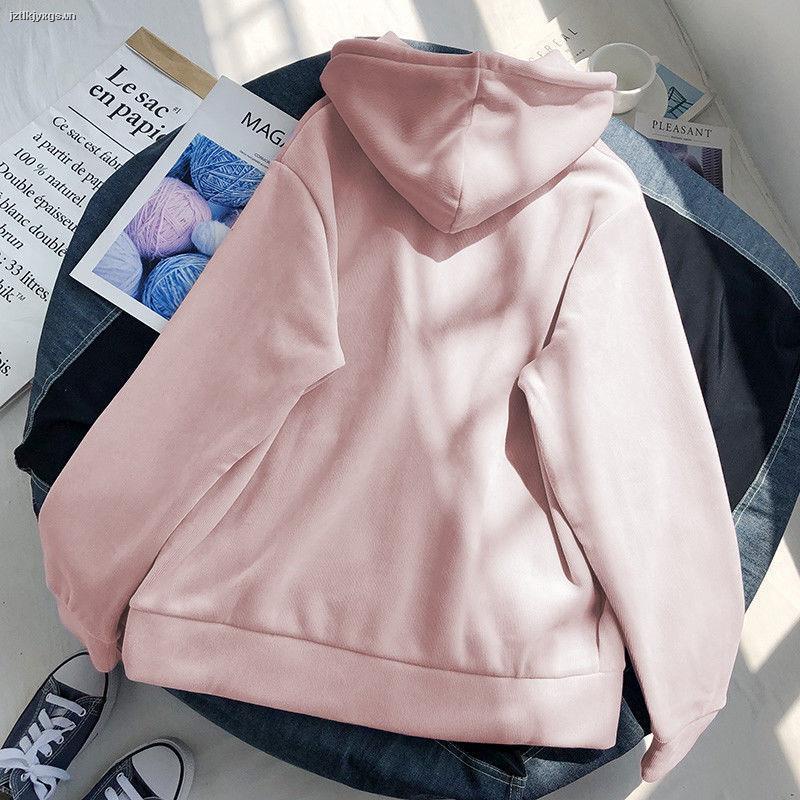 Áo hoodie nhung dày dáng rộng in hoạt hình kiểu Hàn Quốc thời trang thu đông 2021