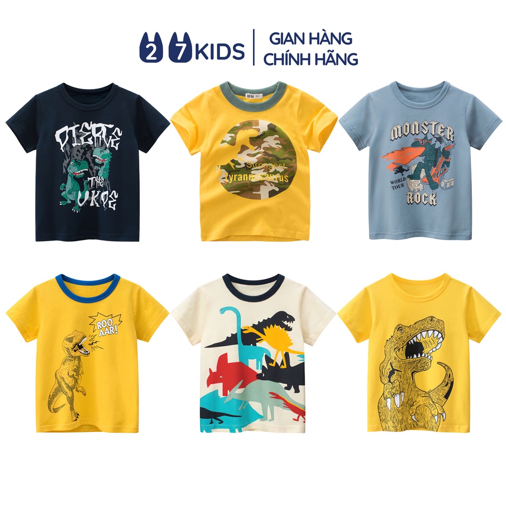 Áo thun bé trai ngắn tay 27Kids áo cộc nam 100% Cotton cho trẻ từ 2-10 tuổi BSTS15