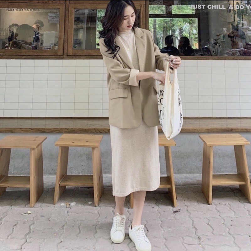 [Ảnh thật] Áo khoác blazer nữ màu nâu tây 2 lớp Hàn Quốc - Áo vest nữ 2 lớp