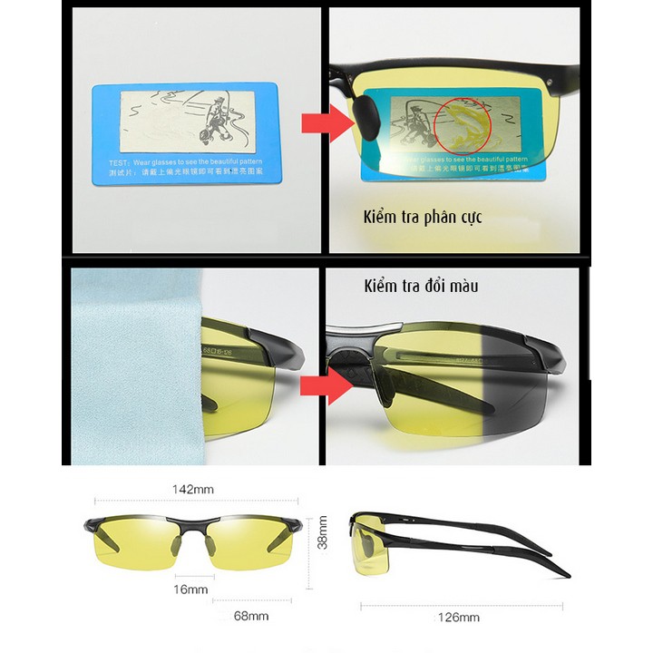 [CHÍNH HÃNG] Kính đổi màu đi ngày và đêm Nam Nữ  CHÍNH HÃNG AORON 8177 gọng Nhôm Magiê nhẹ, mắt kính polarized phân cực