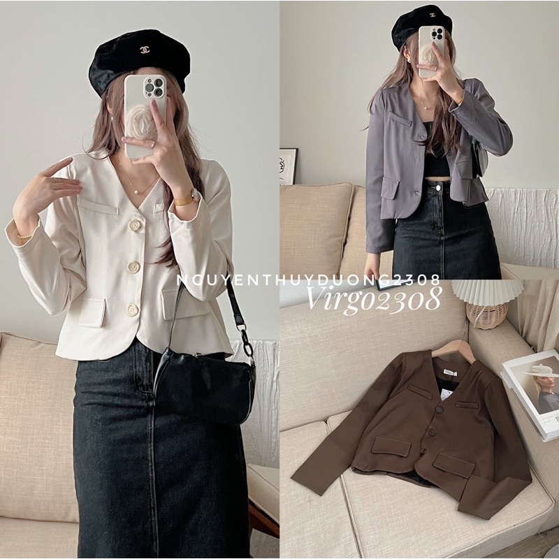 [NEW]ÁO BLAZER CỔ V TÚI NẮP DÀI TAY “SIMPLE” phong cách Hàn Quốc
