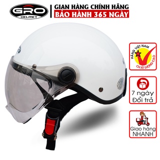 Mũ Bảo Hiểm Nửa Đầu Gro Chính Hãng, có kính che nửa mặt, kiểu dáng thời trang cho nam và nữ - Màu Trắng