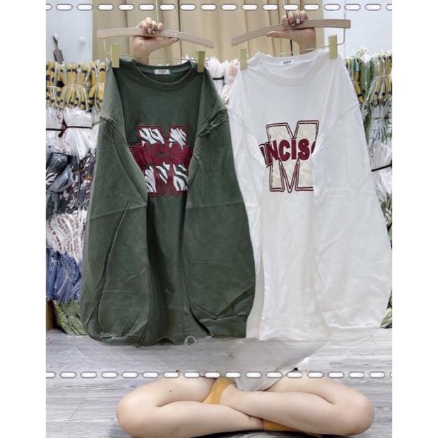 Áo Thun Nữ Dài Tay Chữ M Vải Cotton Dày Dặn Tay Phồng Phong Cách Trẻ Trung( Hàng Sẵn)