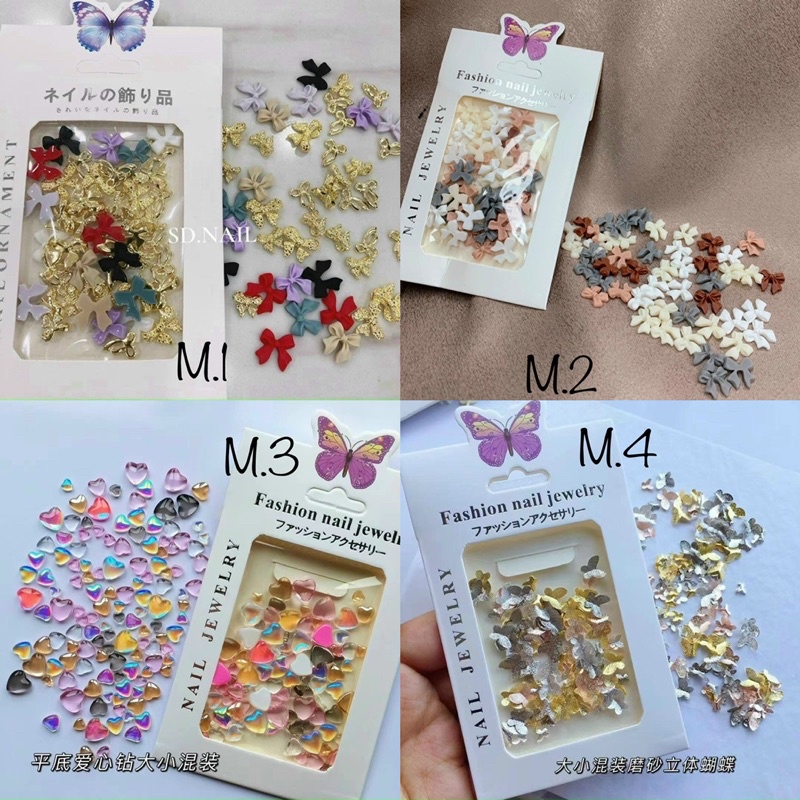 Set charm nơ trang trí móng, phụ kiện nail cao cấp