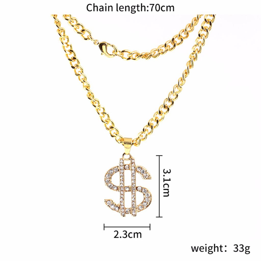 Vòng cổ Gắn Mặt Hình Kí Hiệu Đô La Lấp Lánh Phong Cách Hip Hop Cho Nam